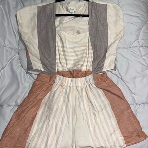 Elevenses Cream and Rust Striped Romper